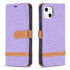 Coque Clapet Portefeuille Livre Tissu pour Apple iPhone 15 Plus Violet