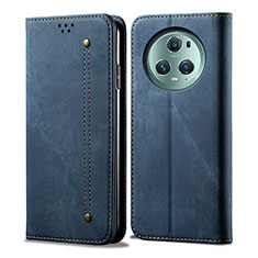Coque Clapet Portefeuille Livre Tissu pour Huawei Honor Magic5 Pro 5G Bleu