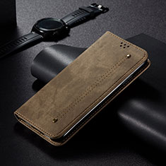 Coque Clapet Portefeuille Livre Tissu pour Huawei Honor X6a Kaki