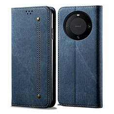 Coque Clapet Portefeuille Livre Tissu pour Huawei Mate 60 Pro Bleu