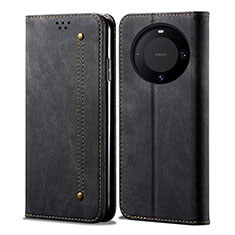 Coque Clapet Portefeuille Livre Tissu pour Huawei Mate 60 Pro+ Plus Noir