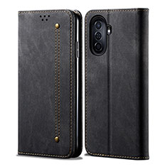Coque Clapet Portefeuille Livre Tissu pour Huawei Nova Y70 Plus Noir