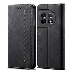 Coque Clapet Portefeuille Livre Tissu pour OnePlus 11R 5G Noir