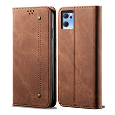 Coque Clapet Portefeuille Livre Tissu pour Oppo Find X5 Lite 5G Marron