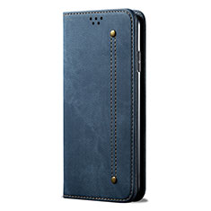 Coque Clapet Portefeuille Livre Tissu pour Samsung Galaxy A21s Bleu