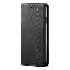 Coque Clapet Portefeuille Livre Tissu pour Samsung Galaxy A21s Noir