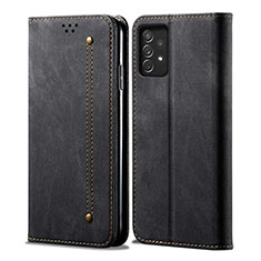 Coque Clapet Portefeuille Livre Tissu pour Samsung Galaxy A52s 5G Noir