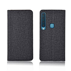 Coque Clapet Portefeuille Livre Tissu pour Samsung Galaxy A9 (2018) A920 Noir
