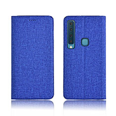 Coque Clapet Portefeuille Livre Tissu pour Samsung Galaxy A9 Star Pro Bleu