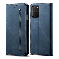 Coque Clapet Portefeuille Livre Tissu pour Samsung Galaxy A91 Bleu