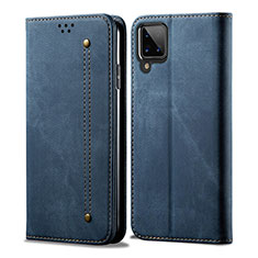 Coque Clapet Portefeuille Livre Tissu pour Samsung Galaxy F12 Bleu