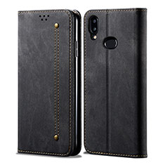 Coque Clapet Portefeuille Livre Tissu pour Samsung Galaxy M01s Noir
