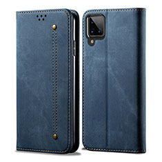 Coque Clapet Portefeuille Livre Tissu pour Samsung Galaxy M12 Bleu
