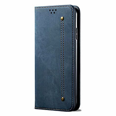 Coque Clapet Portefeuille Livre Tissu pour Samsung Galaxy M21s Bleu