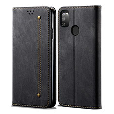 Coque Clapet Portefeuille Livre Tissu pour Samsung Galaxy M30s Noir