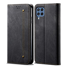 Coque Clapet Portefeuille Livre Tissu pour Samsung Galaxy M32 4G Noir
