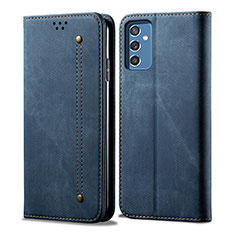 Coque Clapet Portefeuille Livre Tissu pour Samsung Galaxy M52 5G Bleu