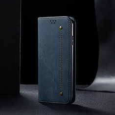 Coque Clapet Portefeuille Livre Tissu pour Samsung Galaxy Quantum2 5G Bleu