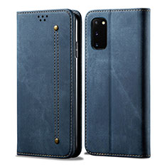 Coque Clapet Portefeuille Livre Tissu pour Samsung Galaxy S20 5G Bleu