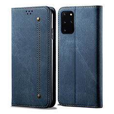Coque Clapet Portefeuille Livre Tissu pour Samsung Galaxy S20 Plus 5G Bleu