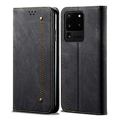 Coque Clapet Portefeuille Livre Tissu pour Samsung Galaxy S20 Ultra 5G Noir