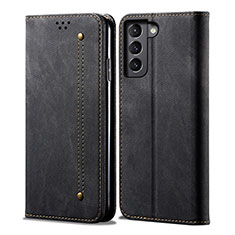Coque Clapet Portefeuille Livre Tissu pour Samsung Galaxy S21 FE 5G Noir