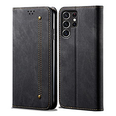 Coque Clapet Portefeuille Livre Tissu pour Samsung Galaxy S23 Ultra 5G Noir