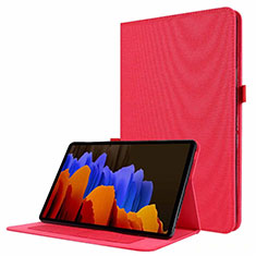 Coque Clapet Portefeuille Livre Tissu pour Samsung Galaxy Tab S7 11 Wi-Fi SM-T870 Rouge