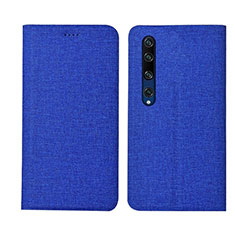 Coque Clapet Portefeuille Livre Tissu pour Xiaomi Mi 10 Bleu