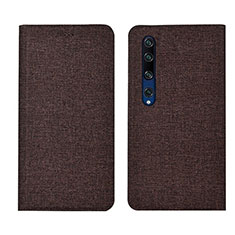 Coque Clapet Portefeuille Livre Tissu pour Xiaomi Mi 10 Marron