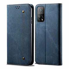 Coque Clapet Portefeuille Livre Tissu pour Xiaomi Mi 10T 5G Bleu