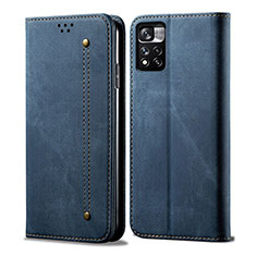 Coque Clapet Portefeuille Livre Tissu pour Xiaomi Poco X4 NFC Bleu