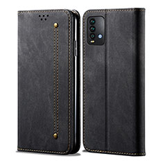 Coque Clapet Portefeuille Livre Tissu pour Xiaomi Redmi Note 9 4G Noir