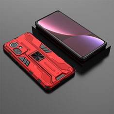 Coque Contour Silicone et Plastique Housse Etui Mat avec Aimant Magnetique Support A01 pour Xiaomi Mi 12 5G Rouge