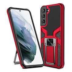 Coque Contour Silicone et Plastique Housse Etui Mat avec Aimant Magnetique Support A05 pour Samsung Galaxy S21 5G Rouge