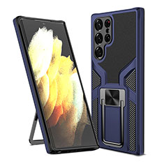 Coque Contour Silicone et Plastique Housse Etui Mat avec Aimant Magnetique Support A05 pour Samsung Galaxy S23 Ultra 5G Bleu