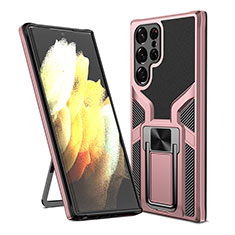 Coque Contour Silicone et Plastique Housse Etui Mat avec Aimant Magnetique Support A05 pour Samsung Galaxy S23 Ultra 5G Or Rose