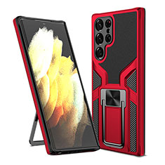 Coque Contour Silicone et Plastique Housse Etui Mat avec Aimant Magnetique Support A05 pour Samsung Galaxy S23 Ultra 5G Rouge