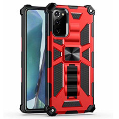 Coque Contour Silicone et Plastique Housse Etui Mat avec Aimant Magnetique Support H01 pour Samsung Galaxy Note 20 5G Rouge