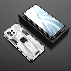 Coque Contour Silicone et Plastique Housse Etui Mat avec Aimant Magnetique Support H03 pour Xiaomi Mi 11 5G Blanc
