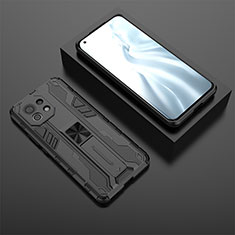 Coque Contour Silicone et Plastique Housse Etui Mat avec Aimant Magnetique Support H03 pour Xiaomi Mi 11 5G Noir