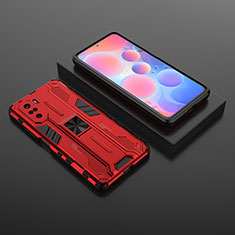 Coque Contour Silicone et Plastique Housse Etui Mat avec Aimant Magnetique Support KC1 pour Xiaomi Mi 11i 5G Rouge