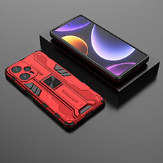 Coque Contour Silicone et Plastique Housse Etui Mat avec Aimant Magnetique Support KC1 pour Xiaomi Poco F5 5G Rouge