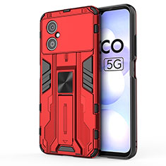 Coque Contour Silicone et Plastique Housse Etui Mat avec Aimant Magnetique Support KC1 pour Xiaomi Poco M4 5G Rouge