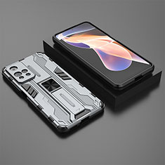 Coque Contour Silicone et Plastique Housse Etui Mat avec Aimant Magnetique Support KC1 pour Xiaomi Poco X4 NFC Gris