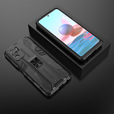 Coque Contour Silicone et Plastique Housse Etui Mat avec Aimant Magnetique Support KC1 pour Xiaomi Redmi Note 10 4G Noir