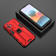 Coque Contour Silicone et Plastique Housse Etui Mat avec Aimant Magnetique Support KC1 pour Xiaomi Redmi Note 10 Pro 4G Rouge