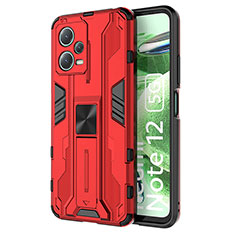 Coque Contour Silicone et Plastique Housse Etui Mat avec Aimant Magnetique Support KC1 pour Xiaomi Redmi Note 12 5G Rouge