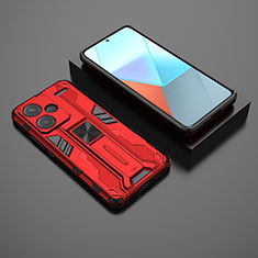 Coque Contour Silicone et Plastique Housse Etui Mat avec Aimant Magnetique Support KC1 pour Xiaomi Redmi Note 13 Pro+ Plus 5G Rouge