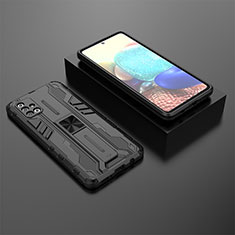 Coque Contour Silicone et Plastique Housse Etui Mat avec Aimant Magnetique Support KC2 pour Samsung Galaxy A71 4G A715 Noir